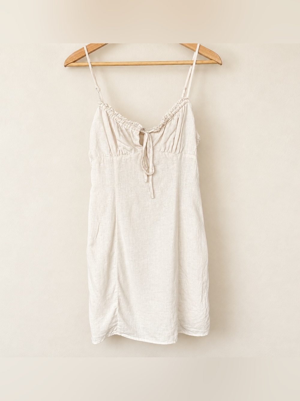 Forever 21 Linen Blend Mini Dress Small Beige Cream Tie Front Bustier Milkmaid